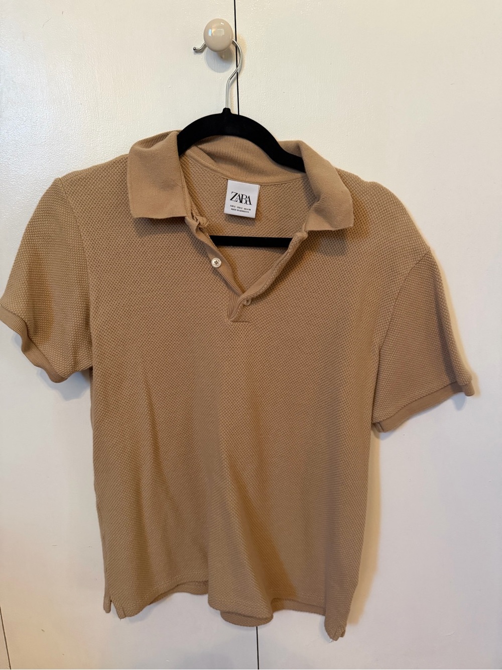Zara Tan Textured Knit Polo